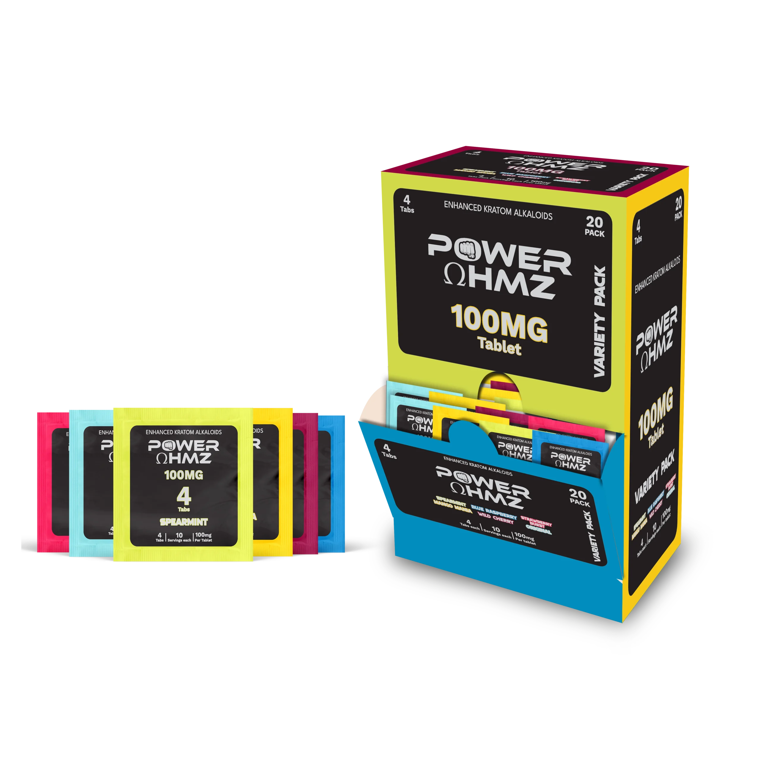 4 Tab per Packs (100mg) – Variety Box  | 20 Packs in Dispenser Box